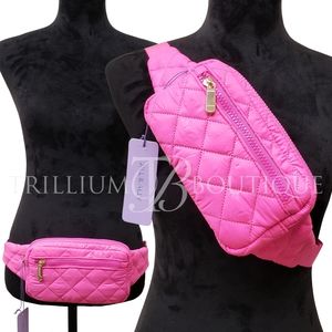 Jill & Ally Bag Pink Belt Bag Fanny Pack Quilted Gold Barbiecore Vacation